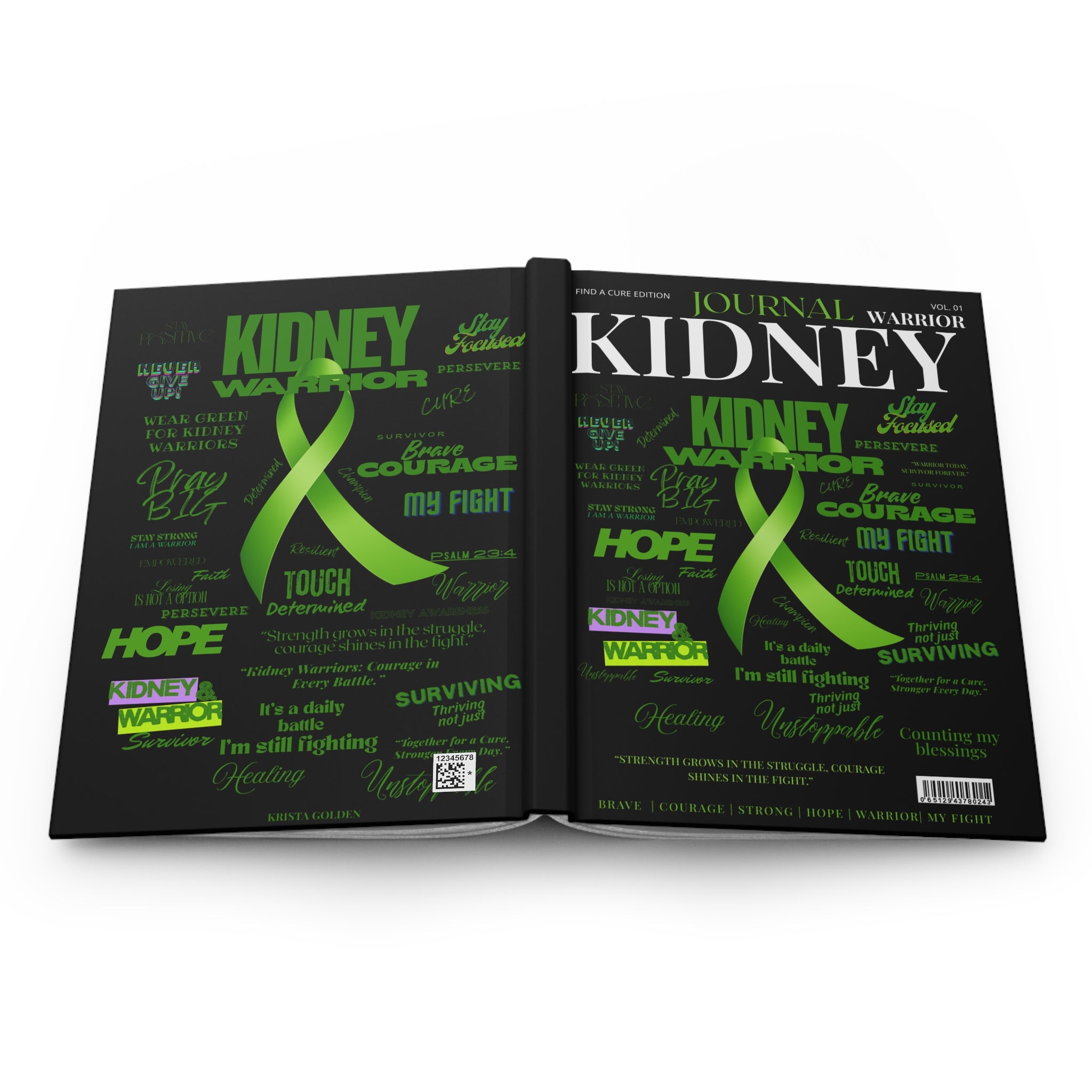 Kidney Warrior Journal | Inspirational Hardcover Notebook for Cancer Fighters, Hope Gift, Support, Gratitude Journal, Green Ribbon