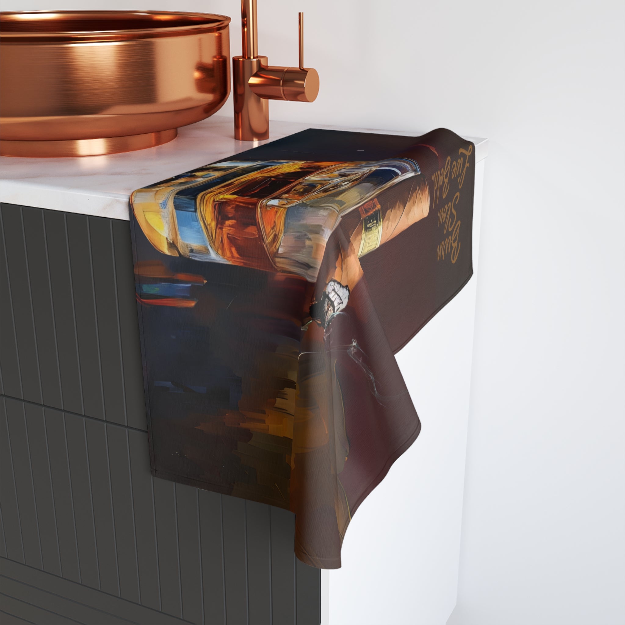 Hand Towel for Whiskey Lovers, Crafted to Be Savored, Bar Decor, Cigar Enthusiast Gift, Kitchen Towel, Man Cave Essential