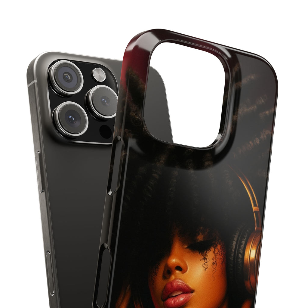 Artistic Afro-Headphone Slim Phone Cases | Stylish Accessories for Music Lovers, Gifts for Her, Unique Phone Cover, Afrocentric Design