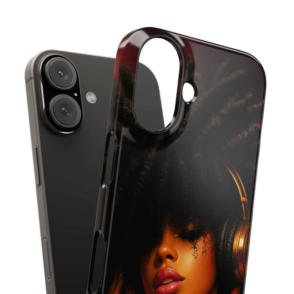 Artistic Afro-Headphone Slim Phone Cases | Stylish Accessories for Music Lovers, Gifts for Her, Unique Phone Cover, Afrocentric Design