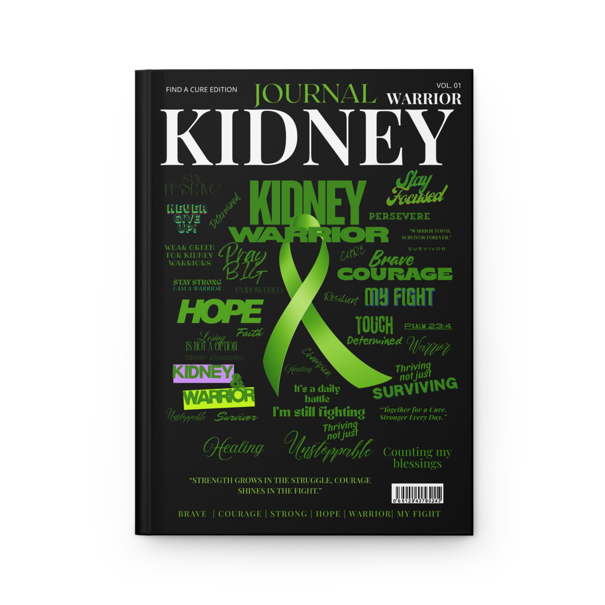 Kidney Warrior Journal | Inspirational Hardcover Notebook for Cancer Fighters, Hope Gift, Support, Gratitude Journal, Green Ribbon