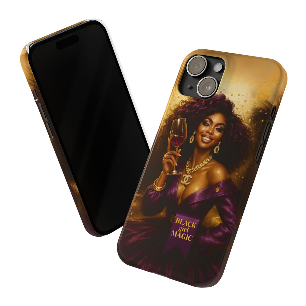 Chic Slim Phone Cases with 'Black Girl Magic' Design, Stylish Accessories, Gift for Her, Fashionable Mobile Covers, Empowering Phone Case
