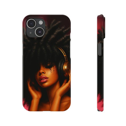 Artistic Afro-Headphone Slim Phone Cases | Stylish Accessories for Music Lovers, Gifts for Her, Unique Phone Cover, Afrocentric Design