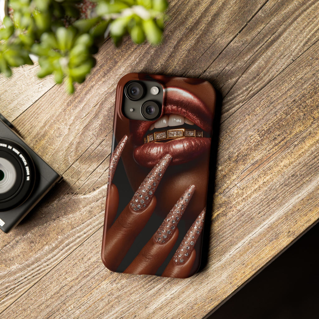 Stylish Slim Phone Case: Chic Nail Art Design for Trendsetters, Phone Accessory, Gift for Her, Fashionable Phone Cover, Glamorous Tech Gear