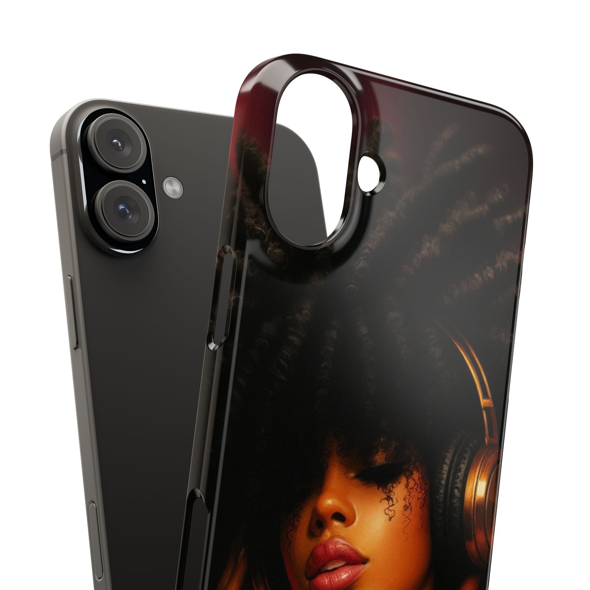 Artistic Afro-Headphone Slim Phone Cases | Stylish Accessories for Music Lovers, Gifts for Her, Unique Phone Cover, Afrocentric Design
