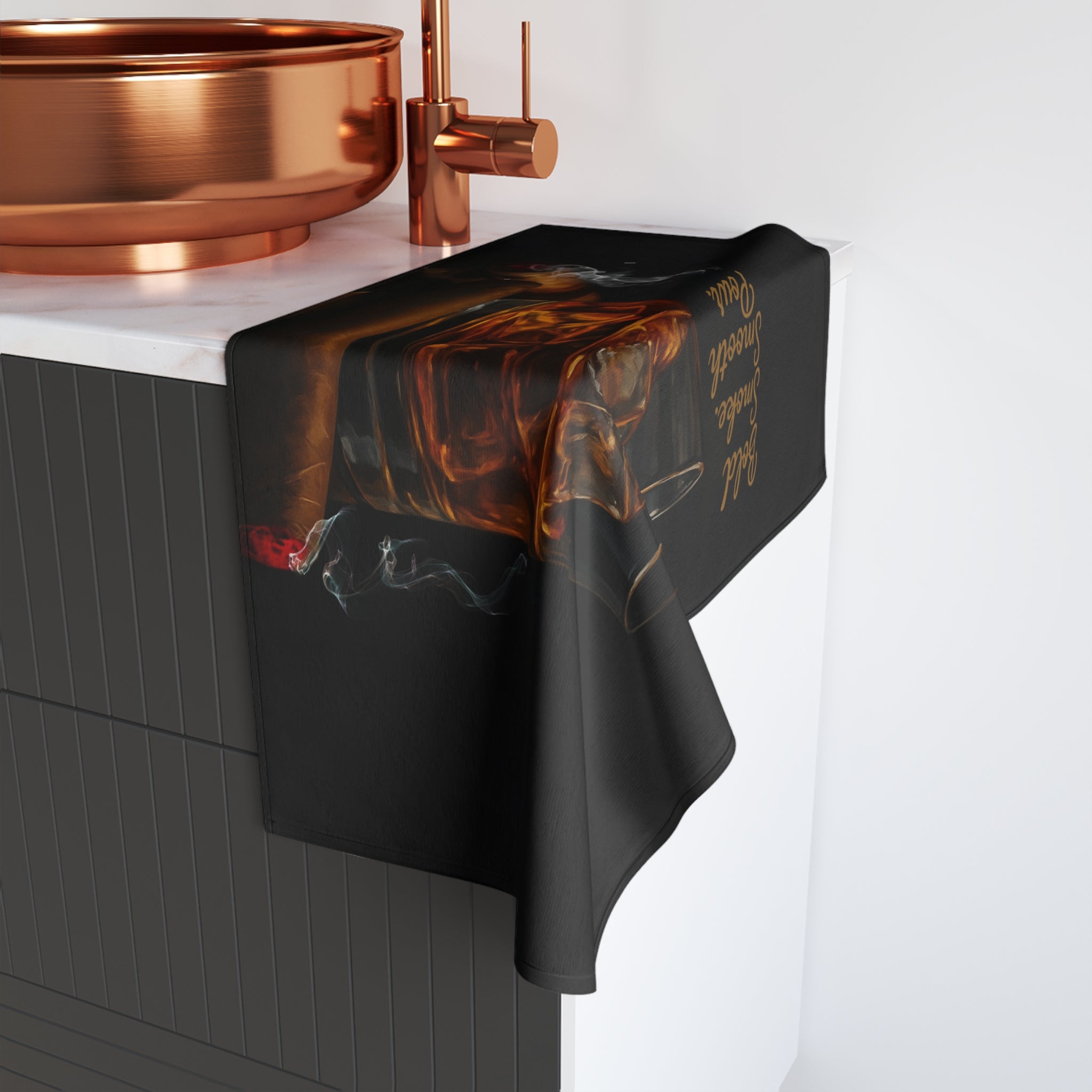 Whiskey & Cigar Hand Towel - Perfect for Home Bar Decor, Unique Gift for Whiskey Lovers, Kitchen Towel, Smoky Vibes, Men's Gift
