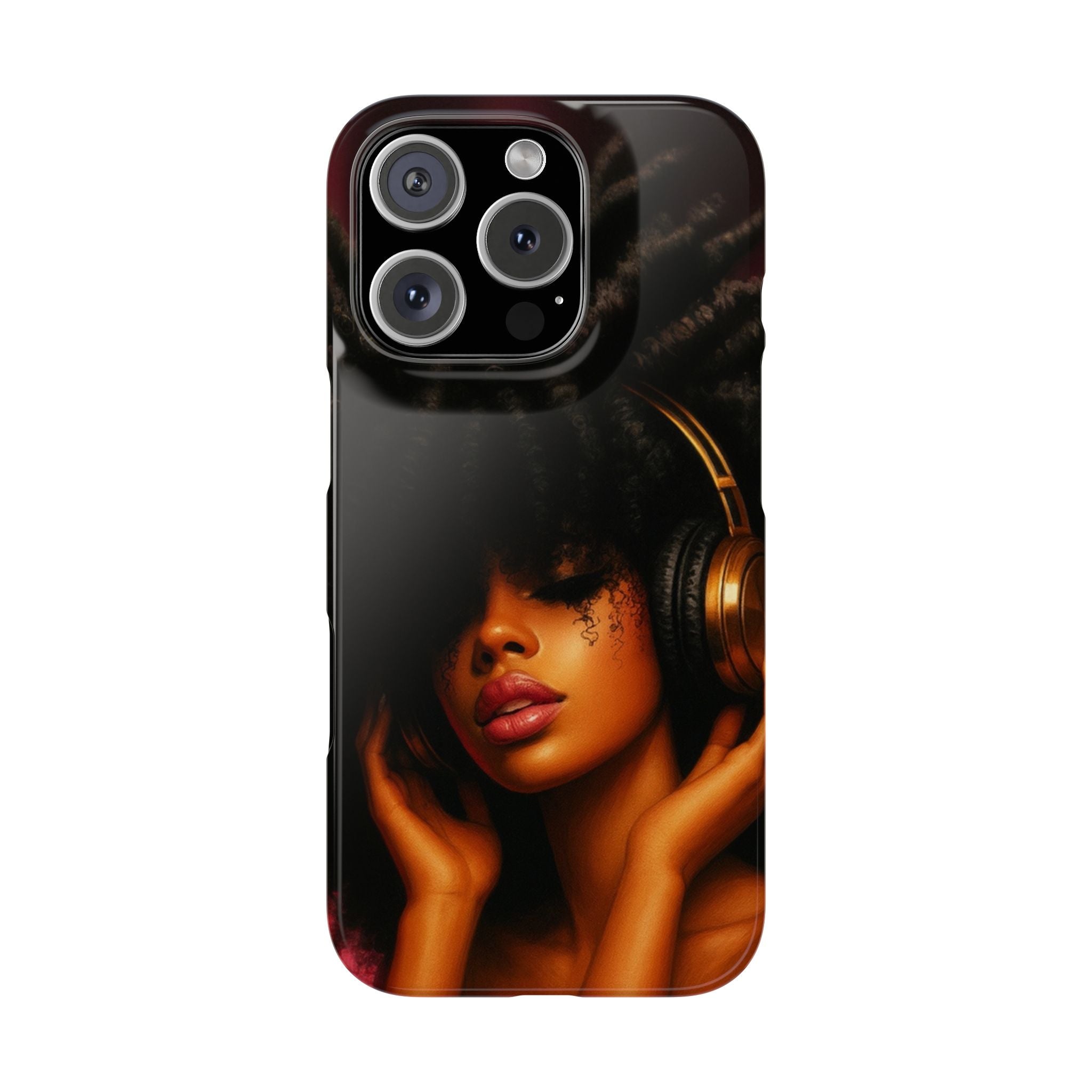 Artistic Afro-Headphone Slim Phone Cases | Stylish Accessories for Music Lovers, Gifts for Her, Unique Phone Cover, Afrocentric Design