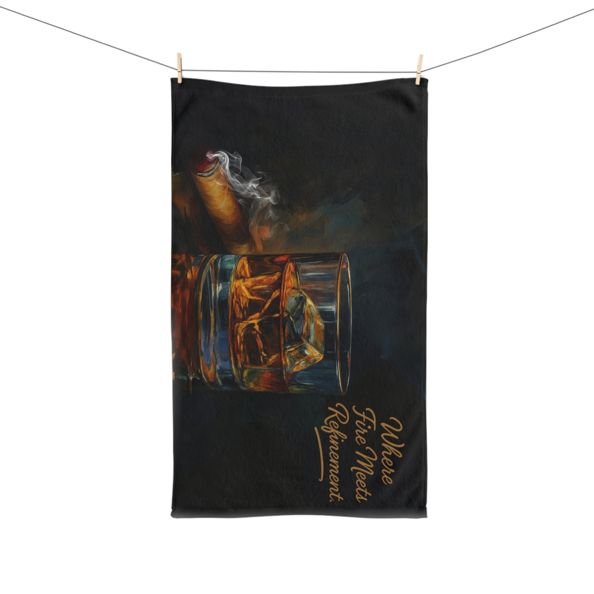Whiskey Lover's Hand Towel, Gentlemen's Bar Decor, Cigar Enthusiast Gift, Vintage Style Kitchen Towel, Father's Day Present