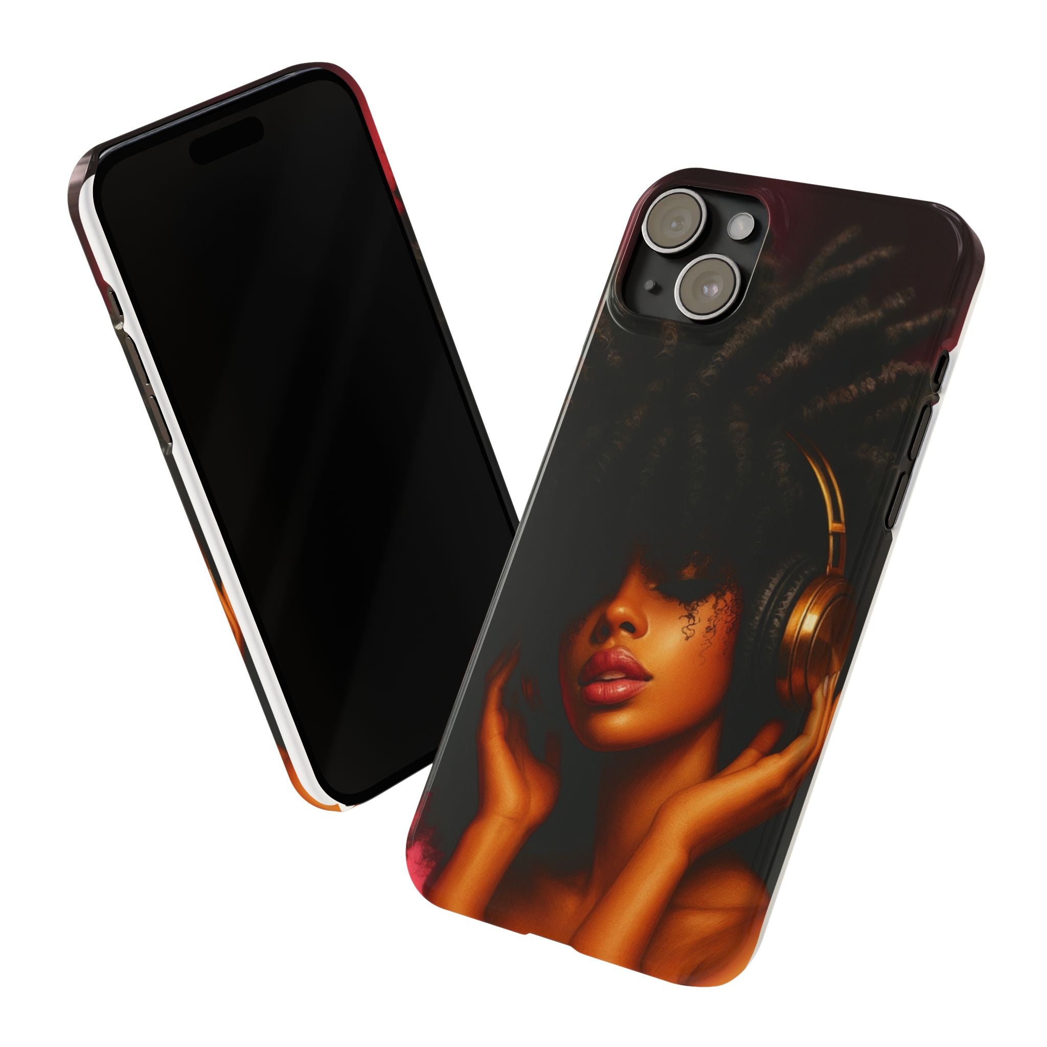 Artistic Afro-Headphone Slim Phone Cases | Stylish Accessories for Music Lovers, Gifts for Her, Unique Phone Cover, Afrocentric Design