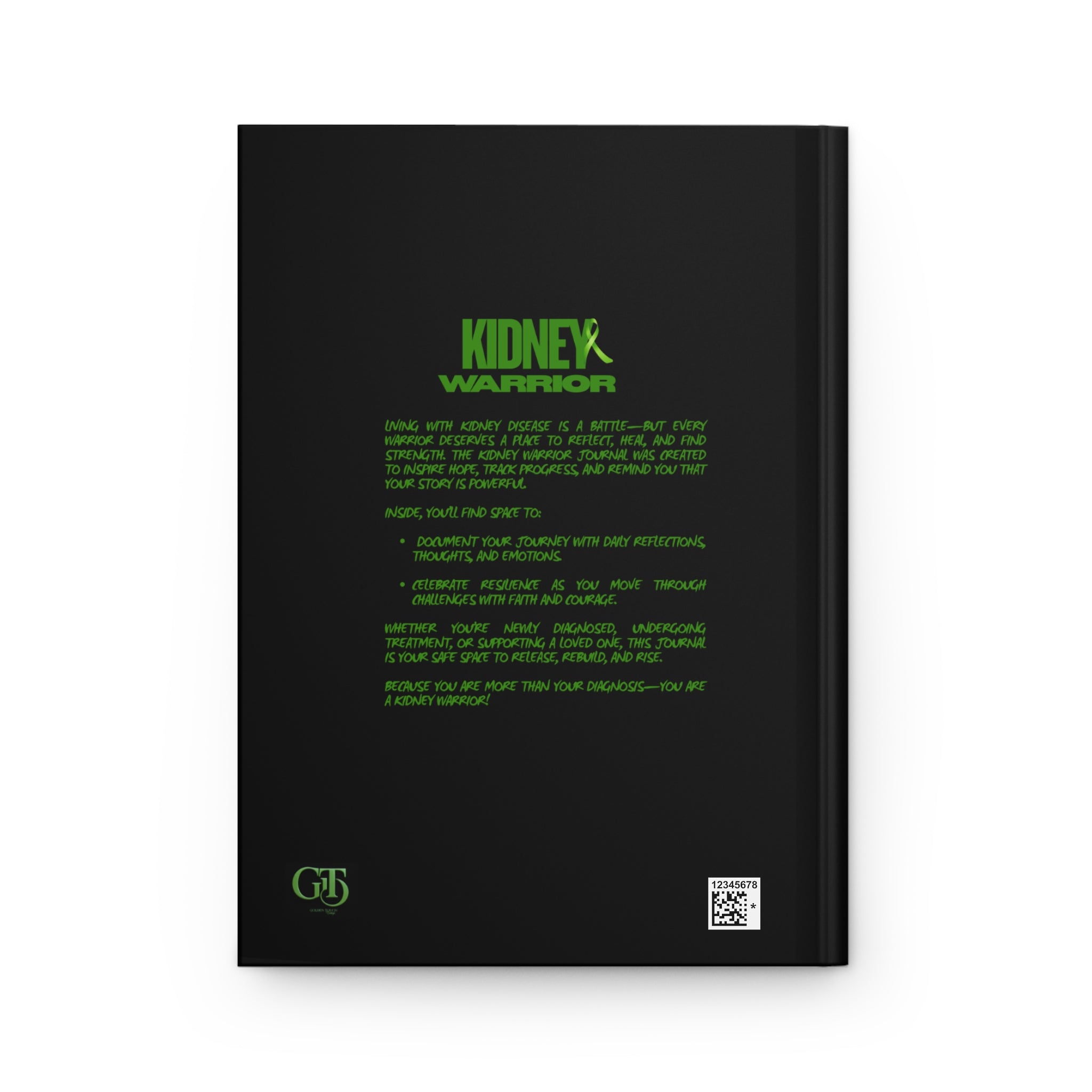Kidney Warrior Journal | Inspirational Hardcover Notebook for Cancer Fighters, Hope Gift, Support, Gratitude Journal, Green Ribbon