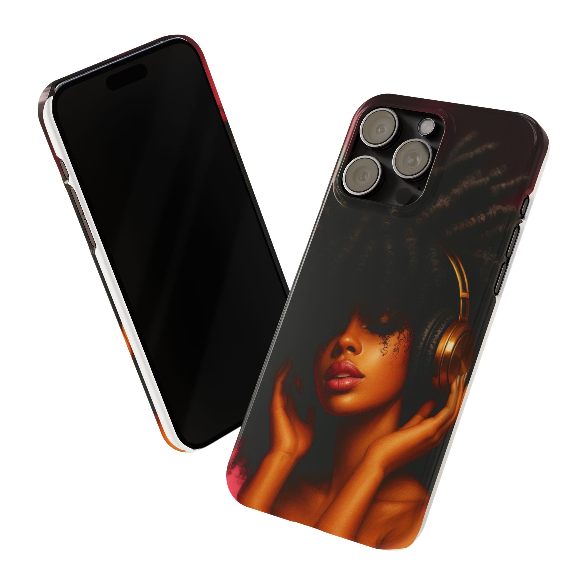 Artistic Afro-Headphone Slim Phone Cases | Stylish Accessories for Music Lovers, Gifts for Her, Unique Phone Cover, Afrocentric Design