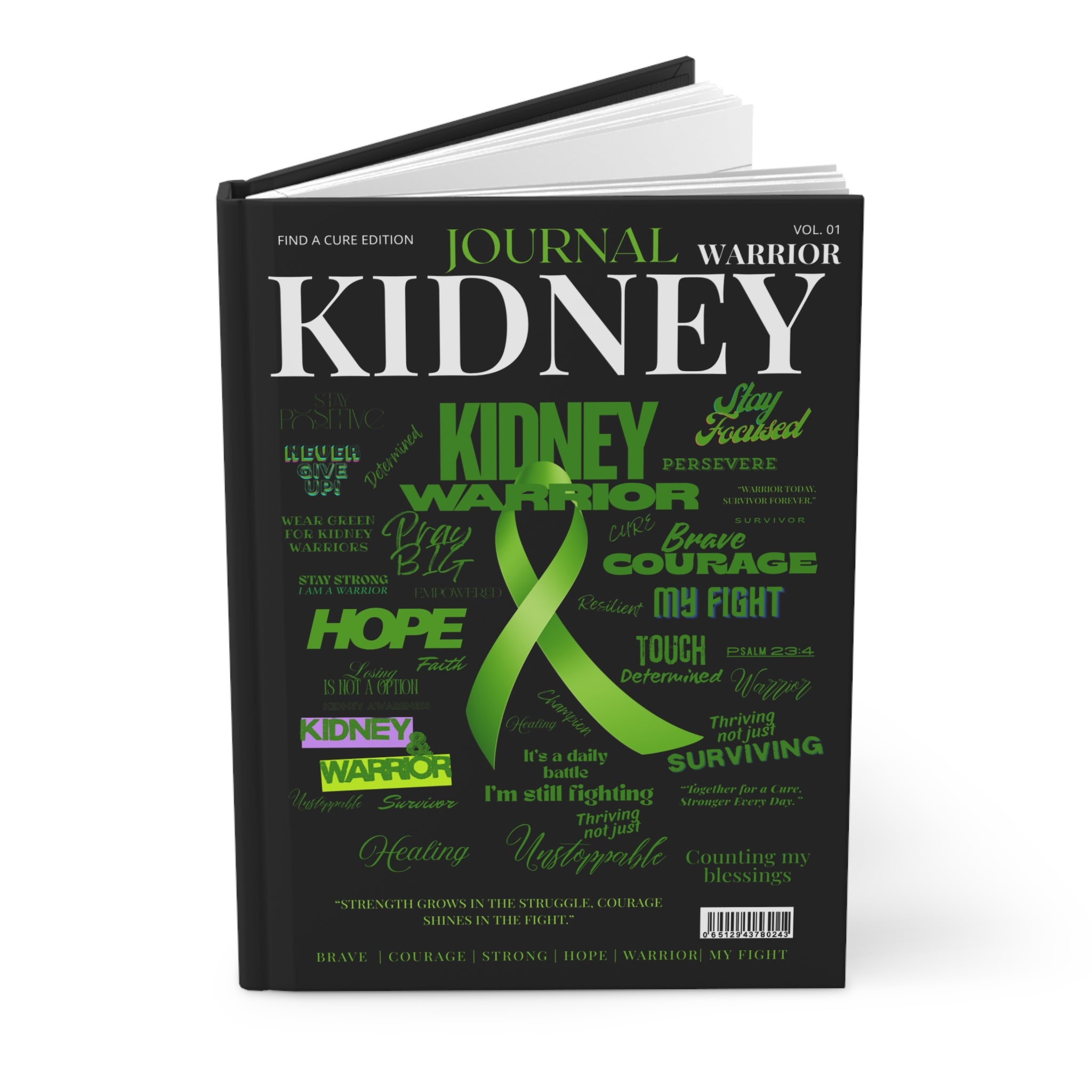 Kidney Warrior Journal | Inspirational Hardcover Notebook for Cancer Fighters, Hope Gift, Support, Gratitude Journal, Green Ribbon