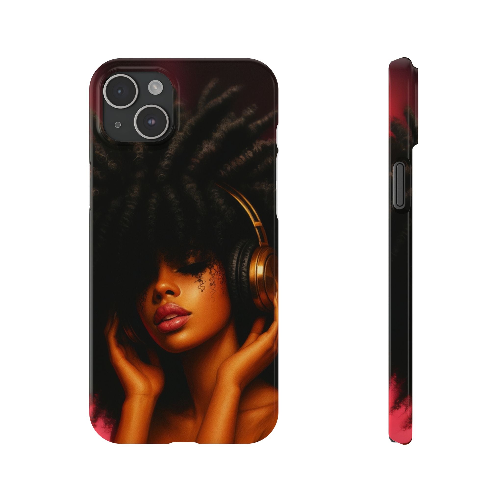 Artistic Afro-Headphone Slim Phone Cases | Stylish Accessories for Music Lovers, Gifts for Her, Unique Phone Cover, Afrocentric Design