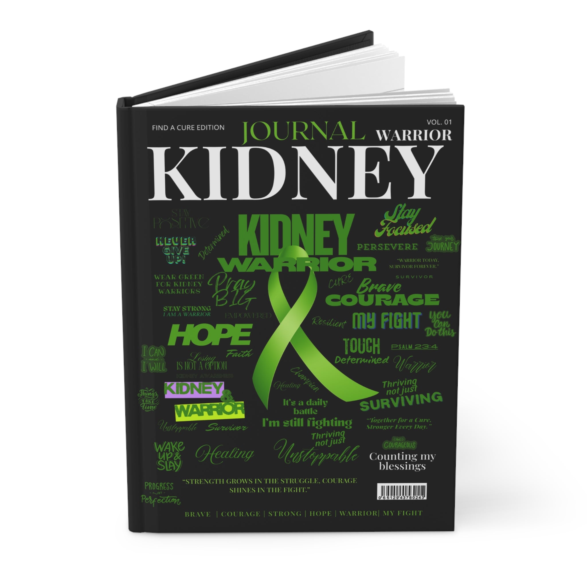 Kidney Warrior Journal | Inspirational Hardcover Notebook for Cancer Fighters, Hope Gift, Support, Gratitude Journal, Green Ribbon