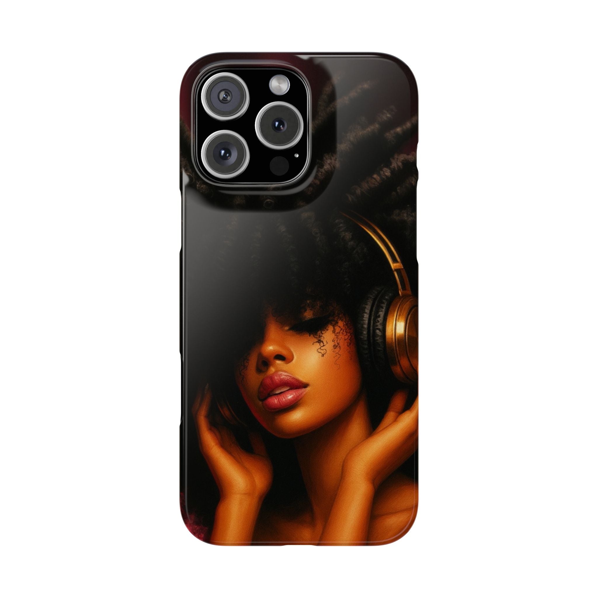 Artistic Afro-Headphone Slim Phone Cases | Stylish Accessories for Music Lovers, Gifts for Her, Unique Phone Cover, Afrocentric Design