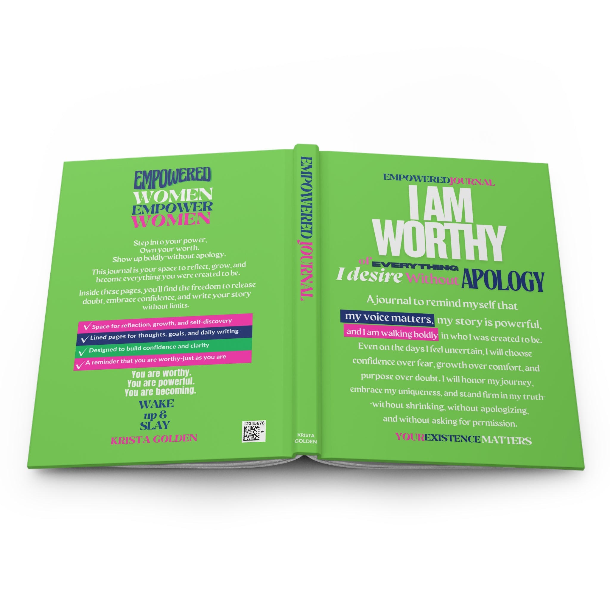 Affirmation Journal — "I Am Worthy" Hardcover Matte Self-Love Notebook
