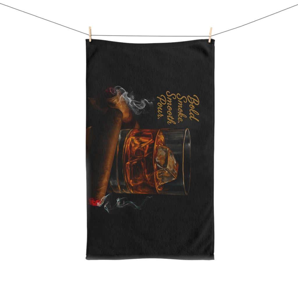 Whiskey & Cigar Hand Towel - Perfect for Home Bar Decor, Unique Gift for Whiskey Lovers, Kitchen Towel, Smoky Vibes, Men's Gift