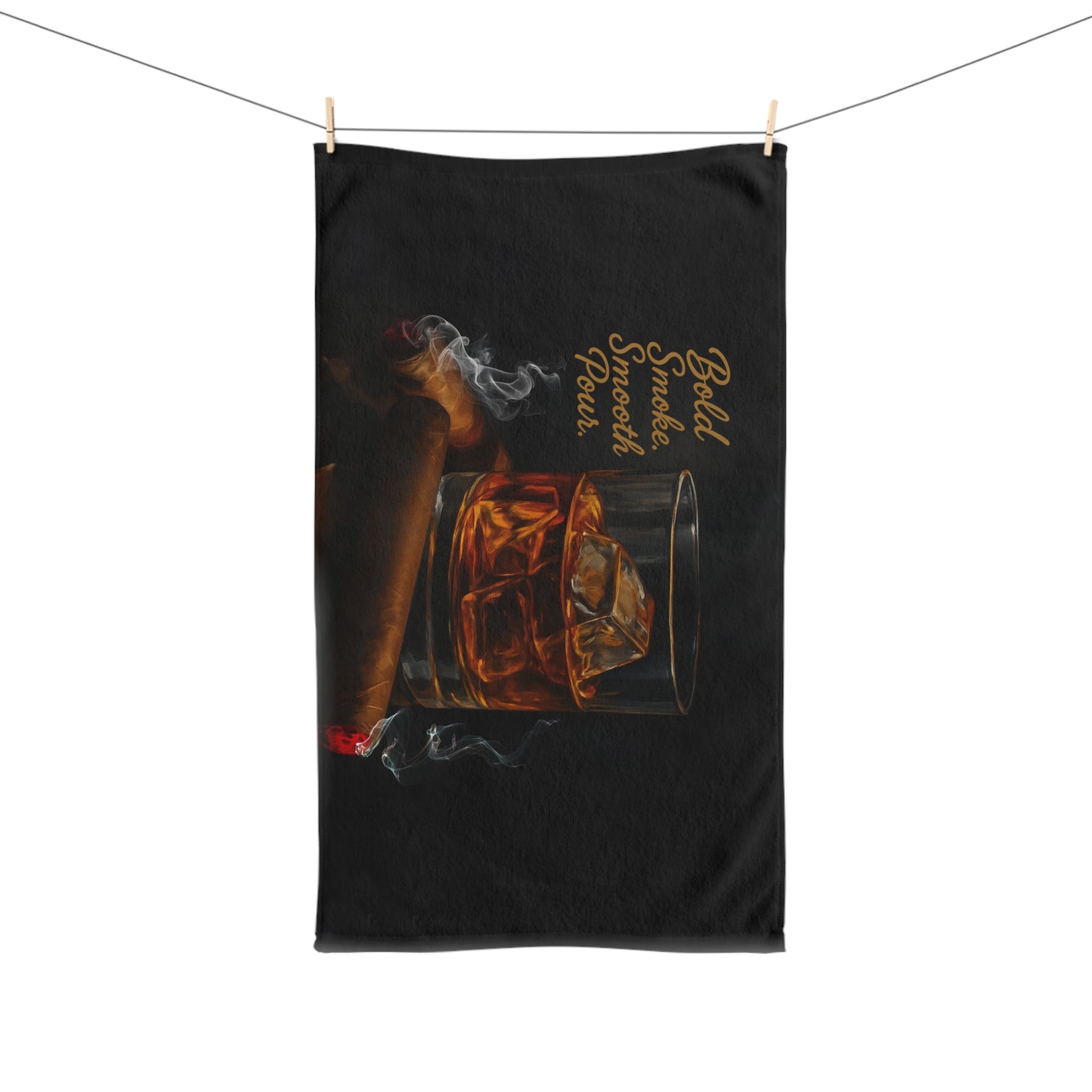 Whiskey & Cigar Hand Towel - Perfect for Home Bar Decor, Unique Gift for Whiskey Lovers, Kitchen Towel, Smoky Vibes, Men's Gift