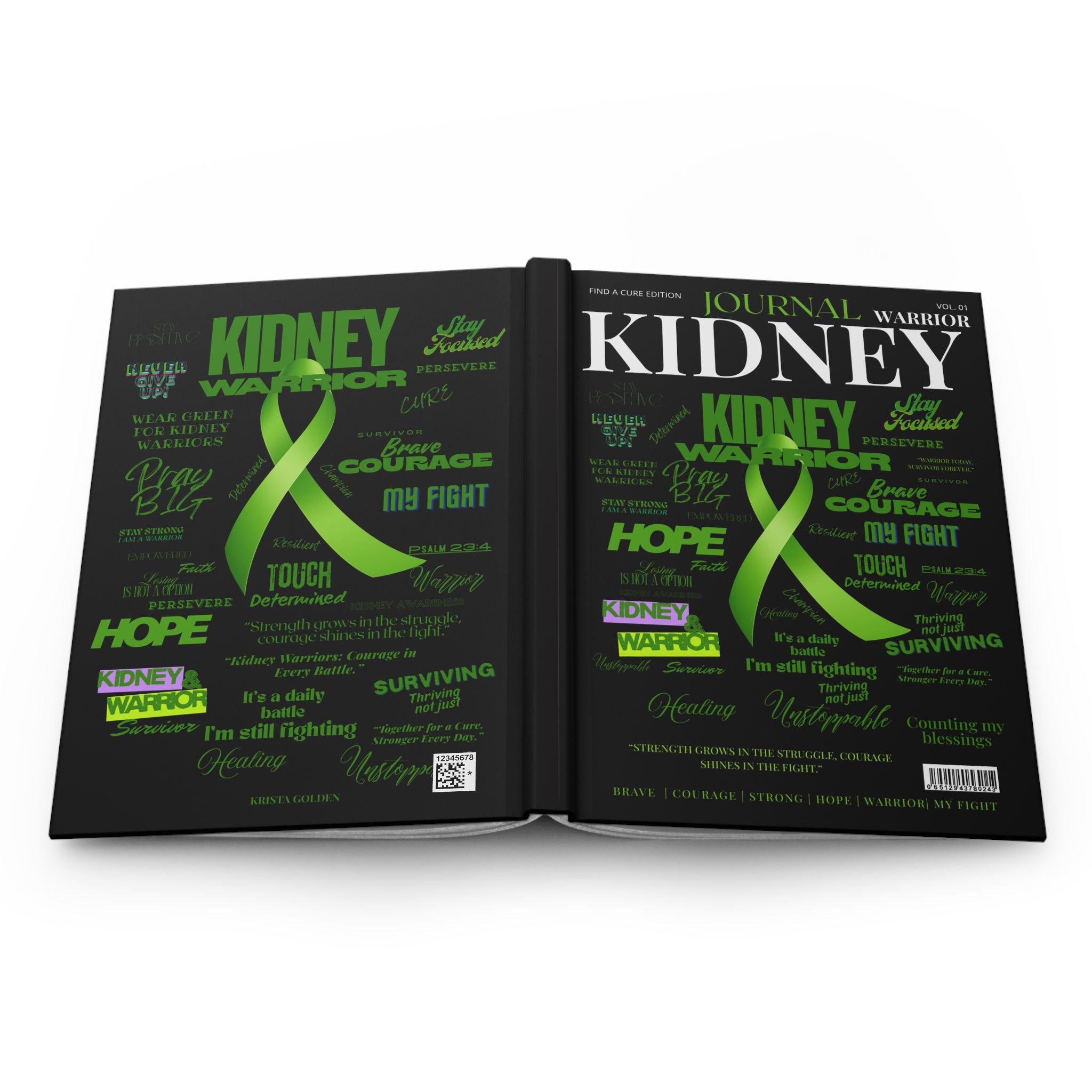 Kidney Warrior Journal | Inspirational Hardcover Notebook for Cancer Fighters, Hope Gift, Support, Gratitude Journal, Green Ribbon
