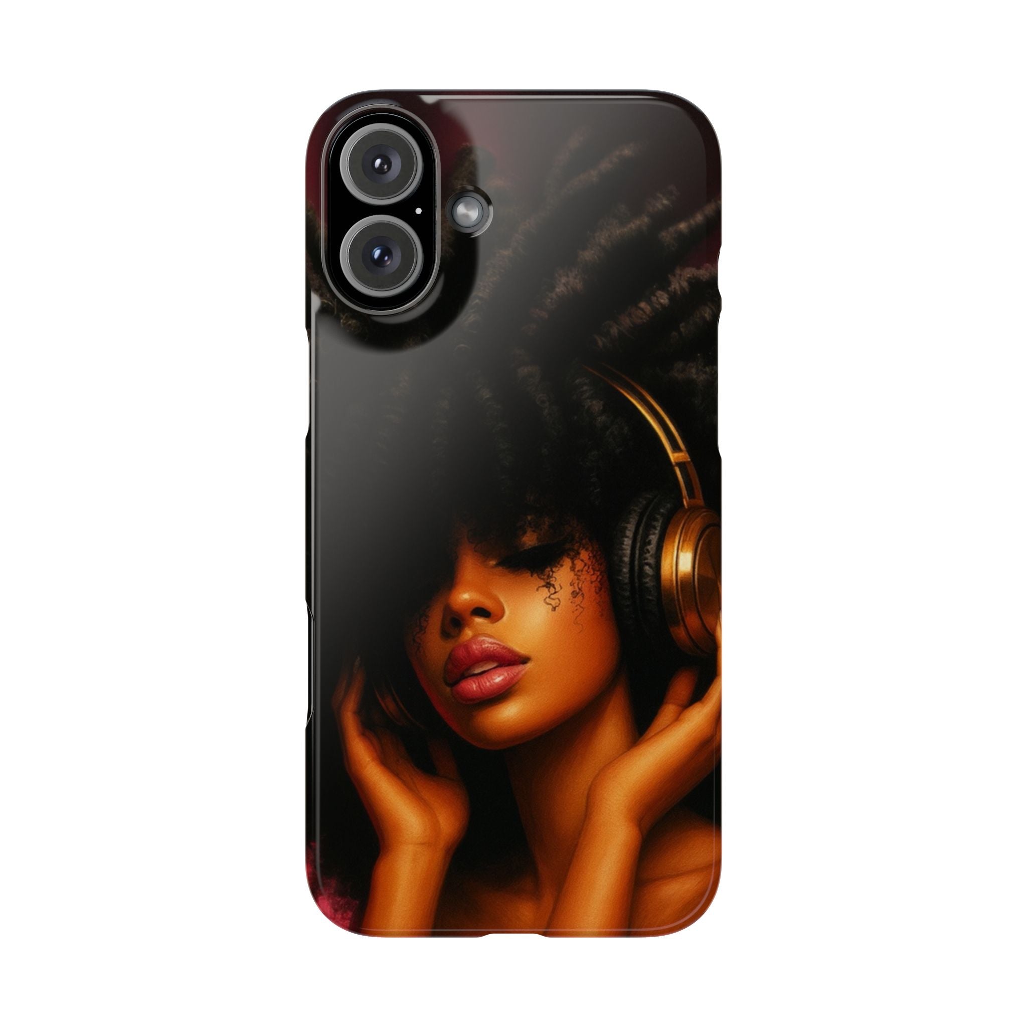 Artistic Afro-Headphone Slim Phone Cases | Stylish Accessories for Music Lovers, Gifts for Her, Unique Phone Cover, Afrocentric Design