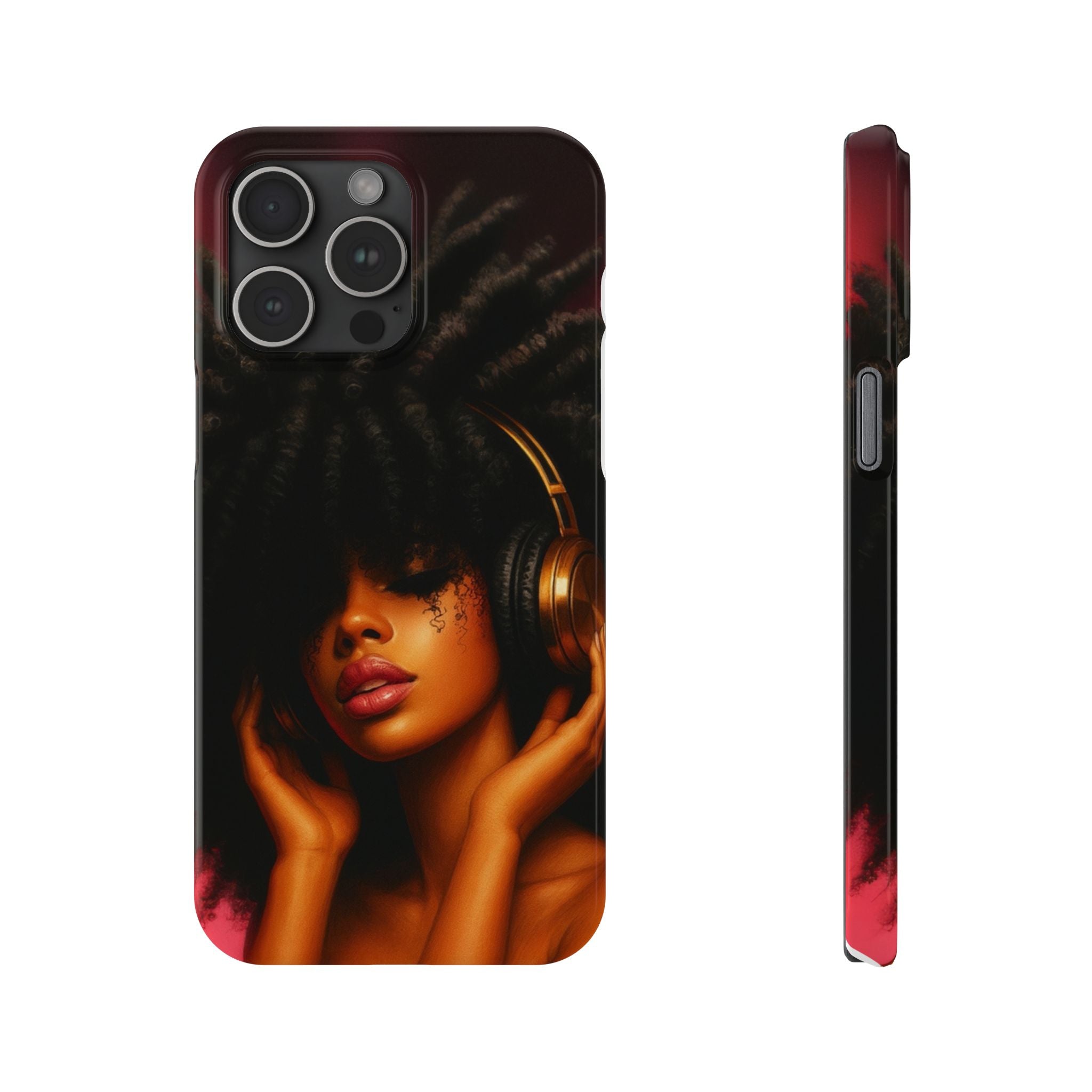 Artistic Afro-Headphone Slim Phone Cases | Stylish Accessories for Music Lovers, Gifts for Her, Unique Phone Cover, Afrocentric Design