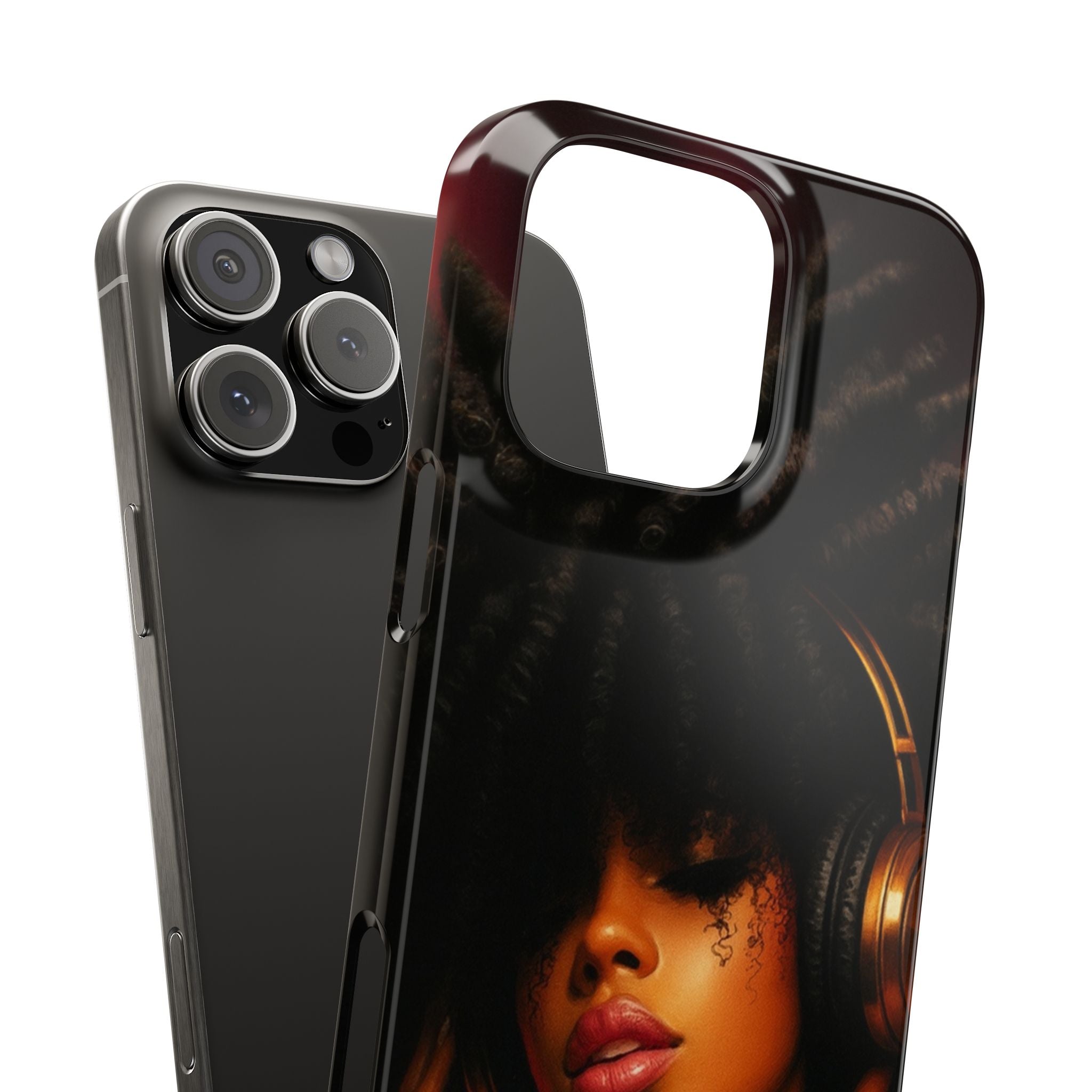 Artistic Afro-Headphone Slim Phone Cases | Stylish Accessories for Music Lovers, Gifts for Her, Unique Phone Cover, Afrocentric Design