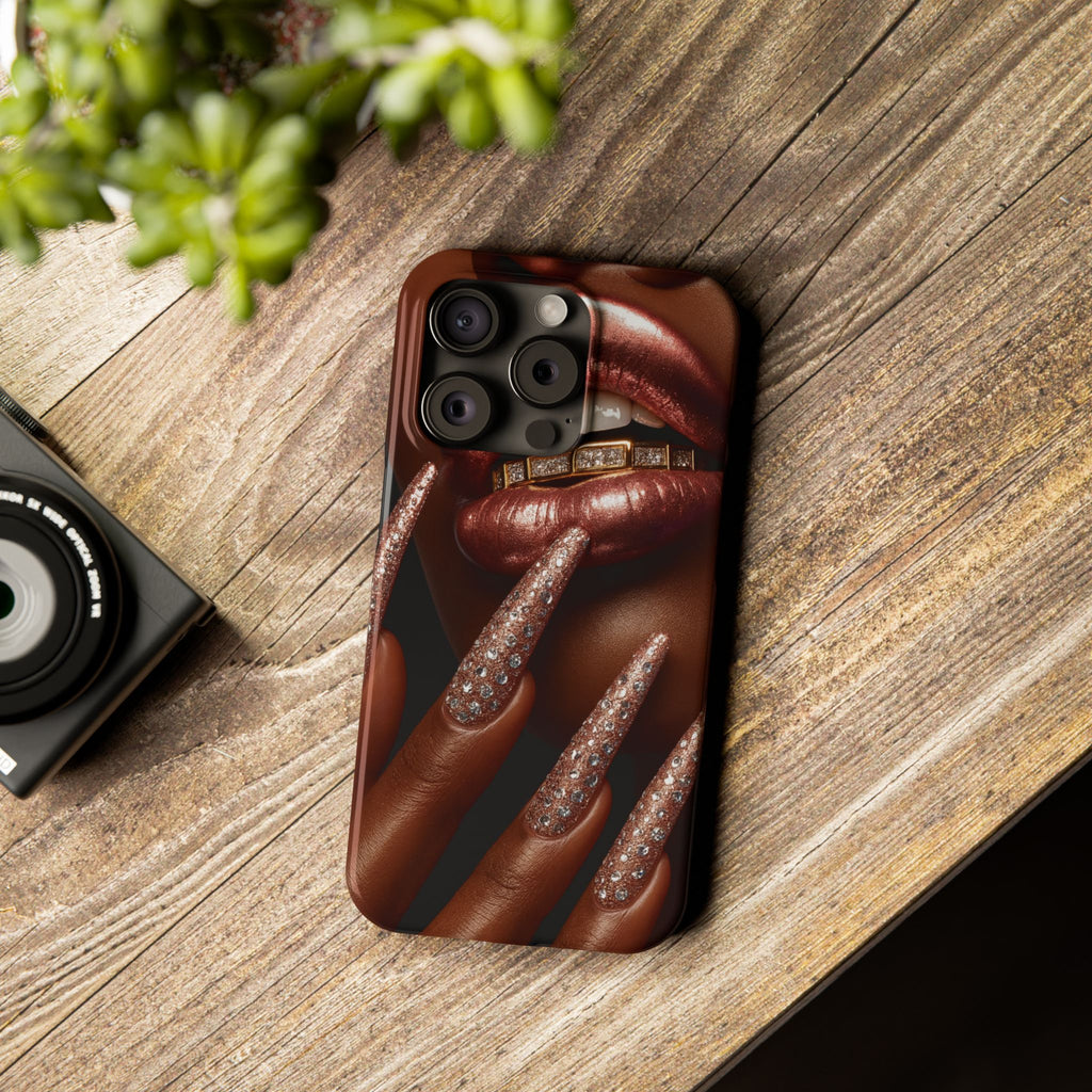 Stylish Slim Phone Case: Chic Nail Art Design for Trendsetters, Phone Accessory, Gift for Her, Fashionable Phone Cover, Glamorous Tech Gear