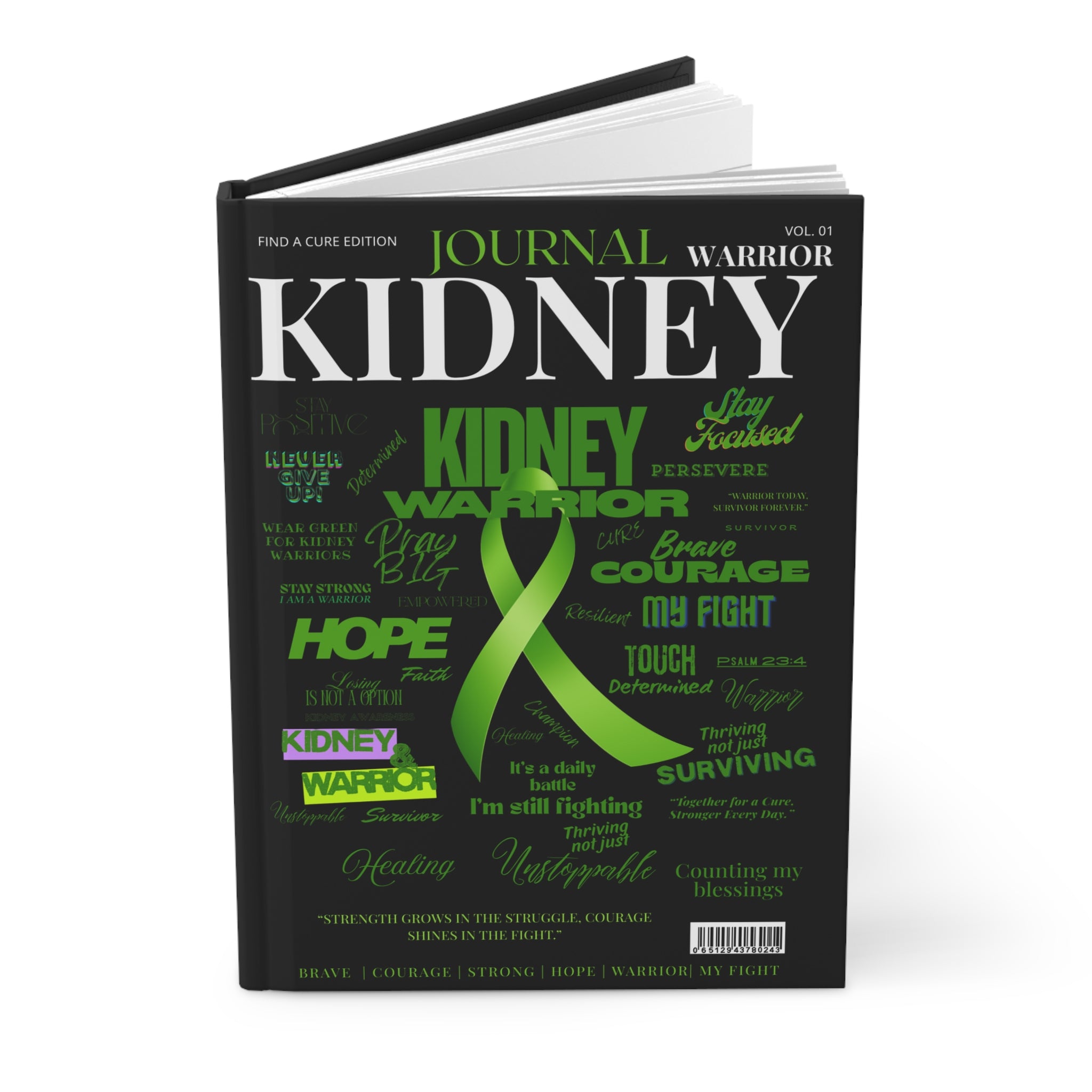 Kidney Warrior Journal | Inspirational Hardcover Notebook for Cancer Fighters, Hope Gift, Support, Gratitude Journal, Green Ribbon
