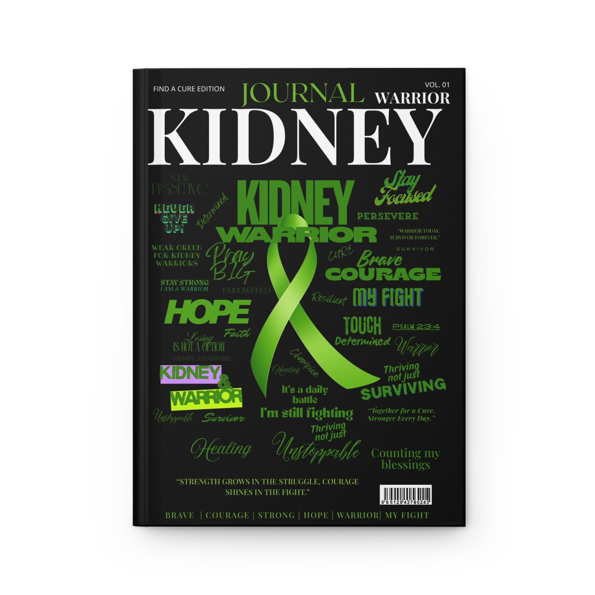 Kidney Warrior Journal | Inspirational Hardcover Notebook for Cancer Fighters, Hope Gift, Support, Gratitude Journal, Green Ribbon